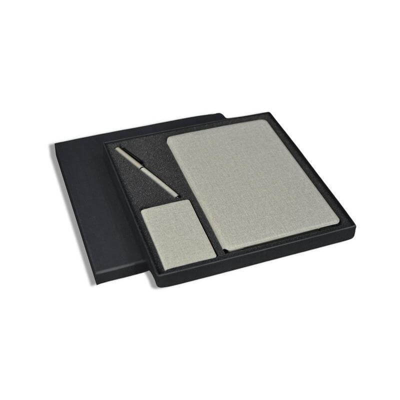 TESSIN - SANTHOME - Set of Notebook, Pen and Card Holder - Grey