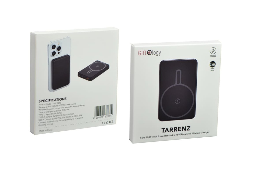 TARRENZ - Giftology 5000 mAh Magnetic Wireless Powerbank - Black