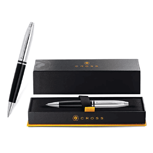 Cross Calais™ Chrome/Black Lacquer with Polished Chrome Appointments Ballpoint Pen with Blue Ink Refill