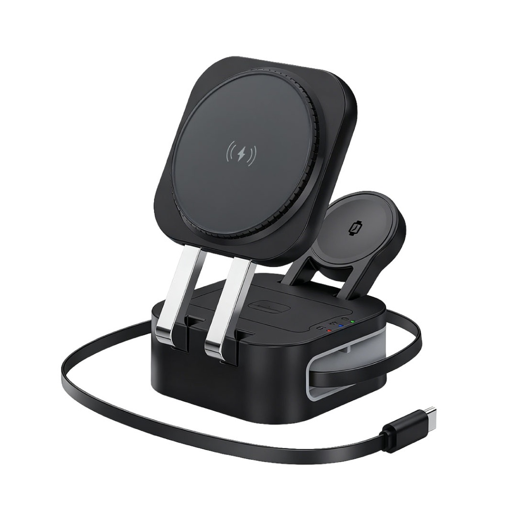 TRIODE @memorii 4 in 1 Foldable Wireless Fast Charging Station With Retractable 80cm Type-C Cable Type