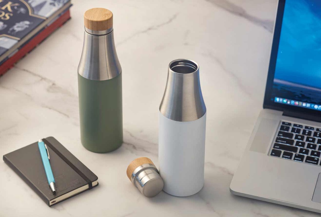 BREDA - Vacuum Bottle With Bamboo Lid - Grey