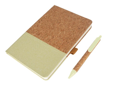 BORSA - eco-neutral A5 Cork Fabric Hard Cover Notebook and Pen Set - Green