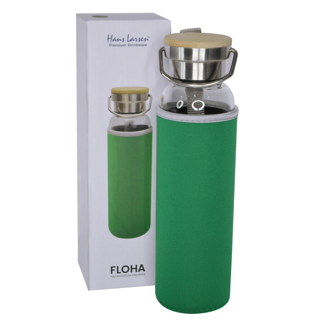 FLOHA - Hans Larsen Borosilicate Glass Bottle with Neo Sleeve - Green