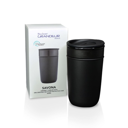 SAVONA - Hans Larsen Premium Ceramic Tumbler With Recycled Protective Sleeve - Black