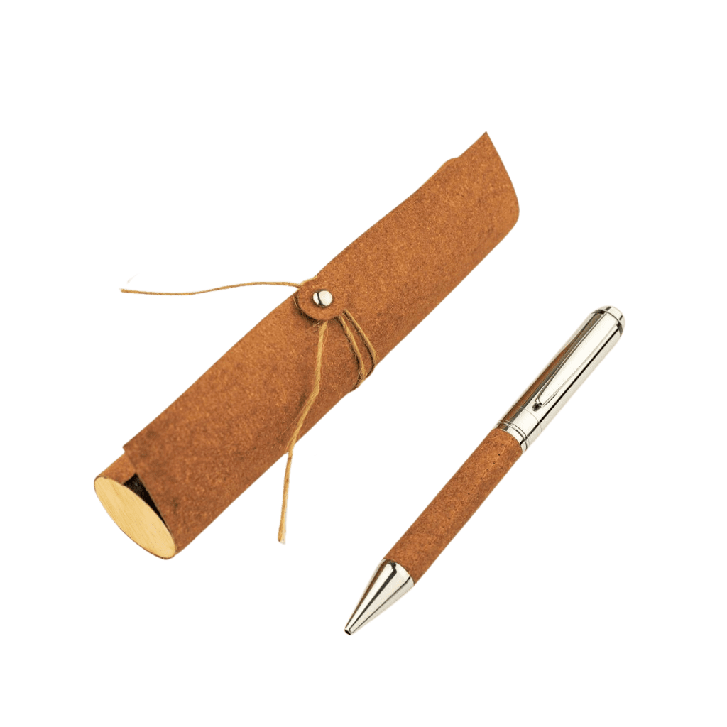 KORU - eco-neutral Metal Pen with Recycled Leather Barrel - Brown