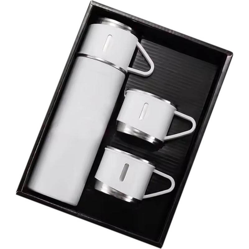 SAFFLE - Giftology Family Set of Vacuum Flask & Two Cups - White