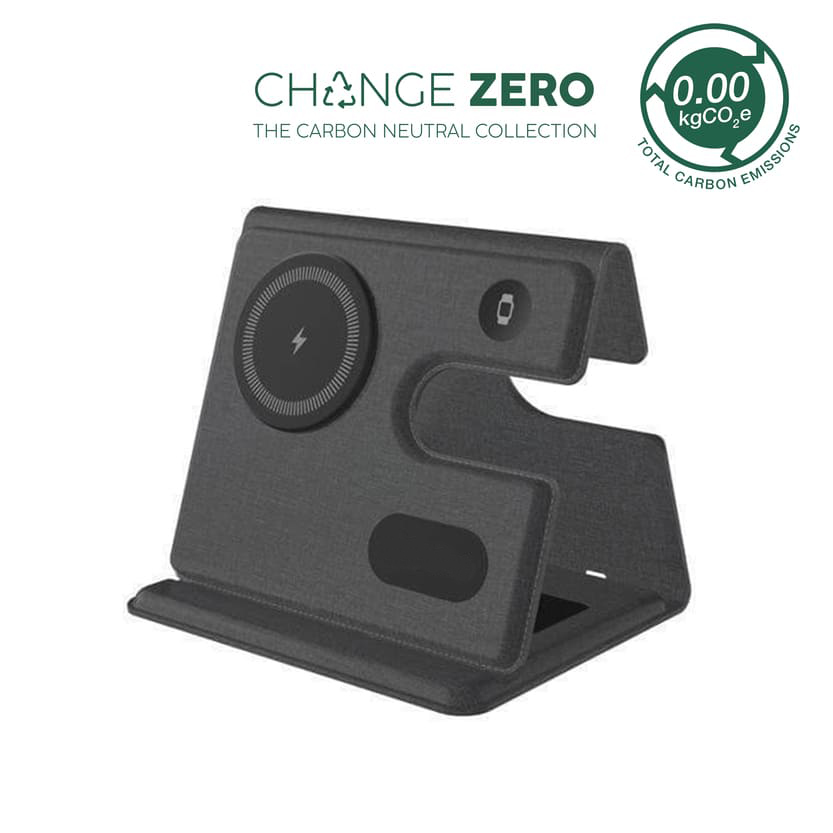 PLANA - CHANGE ZERO Recycled 3-in-1 Wireless Charger Station - Black