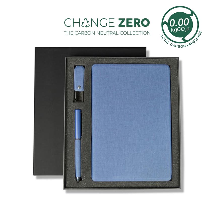 CHANGE ZERO Sustainable Gift Set with Refillable Notebook, Pen & USB Keychain - Navy