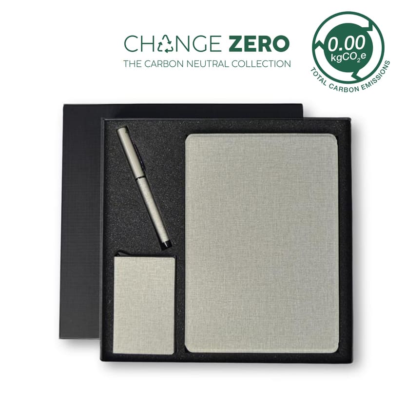 CHANGE ZERO Sustainable Gift Set with Refillable Notebook, Pen & Cardholder - Grey