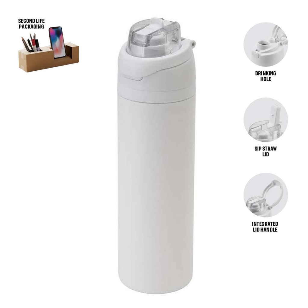 AERO SIP - Hans Larsen Recycled Stainless Steel Bottle with Dual Sip Lid - White