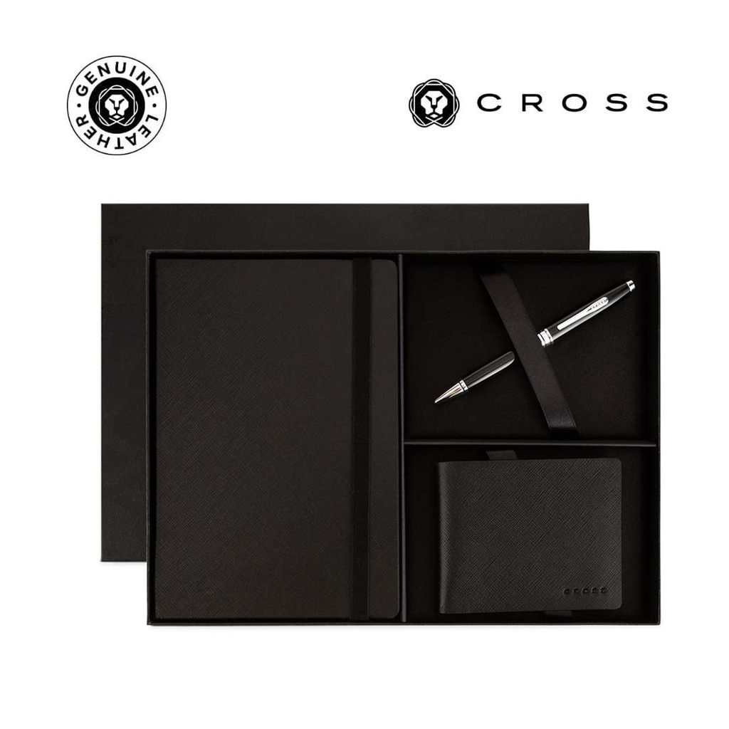Cross Coventry Ballpoint Pen with Notebook and Bifold Wallet Gift Set - Black