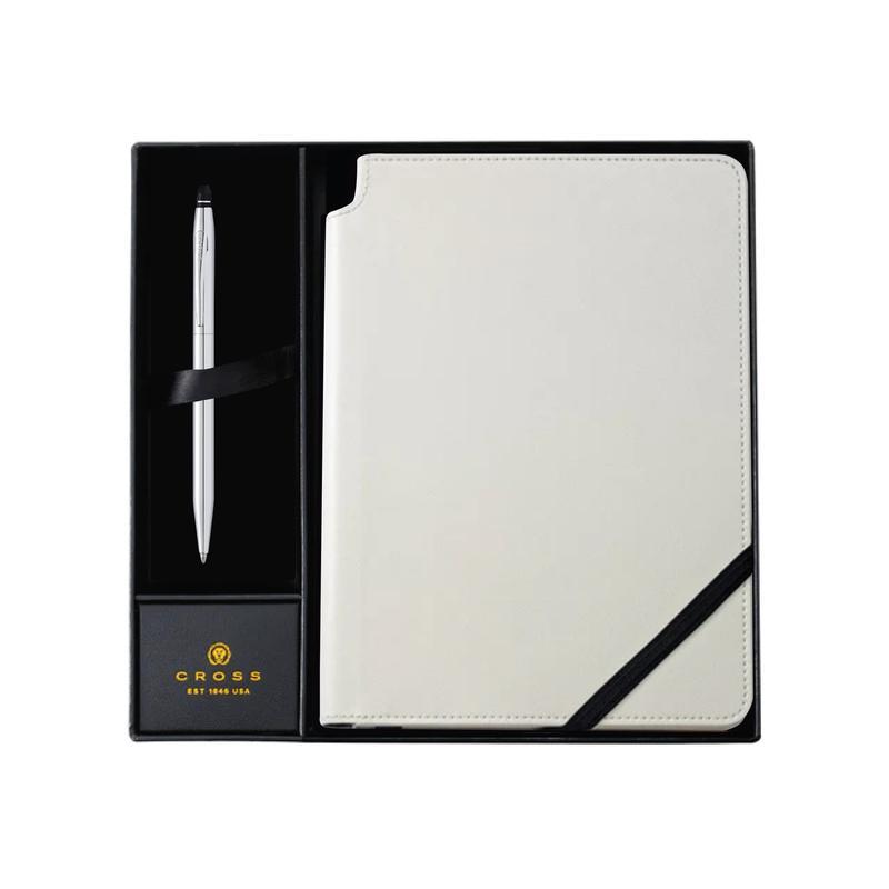 Cross Click™ Chrome Ballpoint Pen with Classic White Journal Gift Set