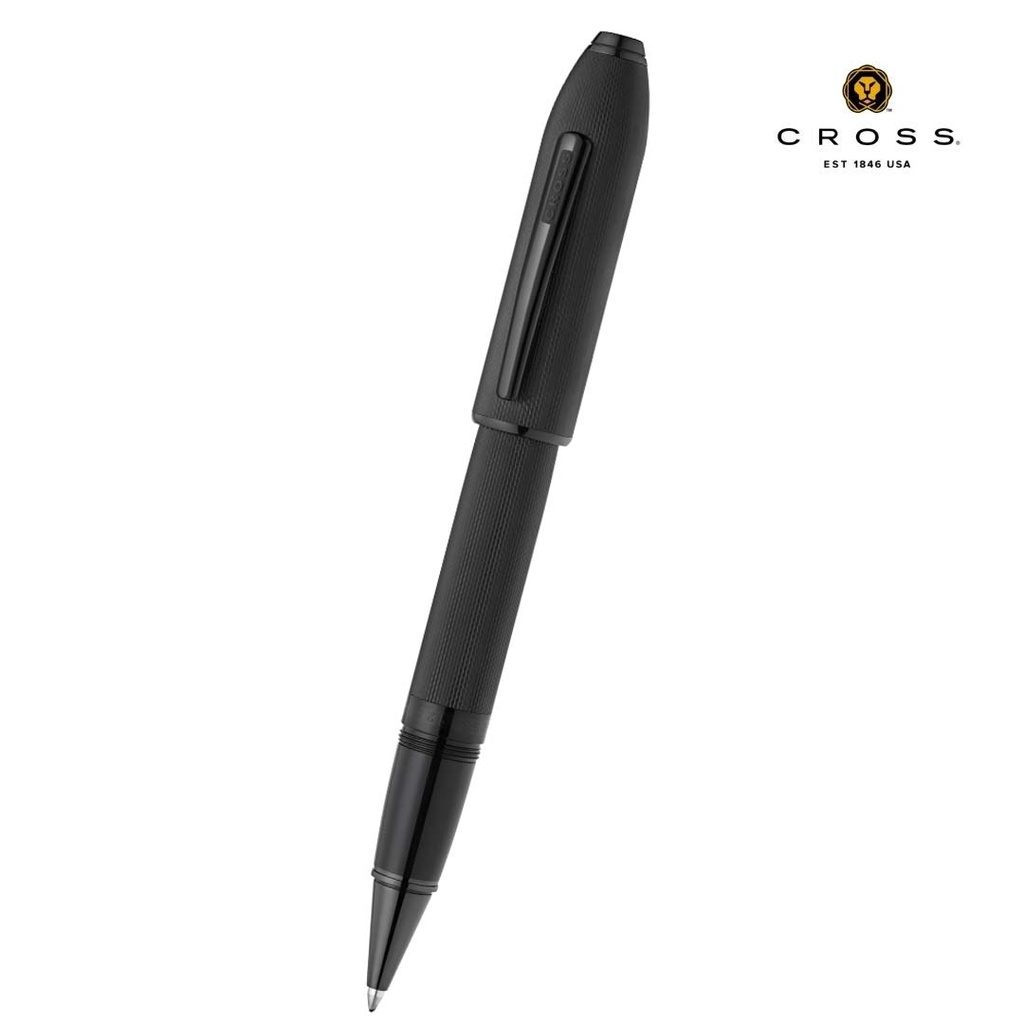 Peerless™ Polished Black PVD Engraved Diamond Pattern with Black PVD Appointments and Swarovski Crystal Rollerball Pen (Blue Ink)