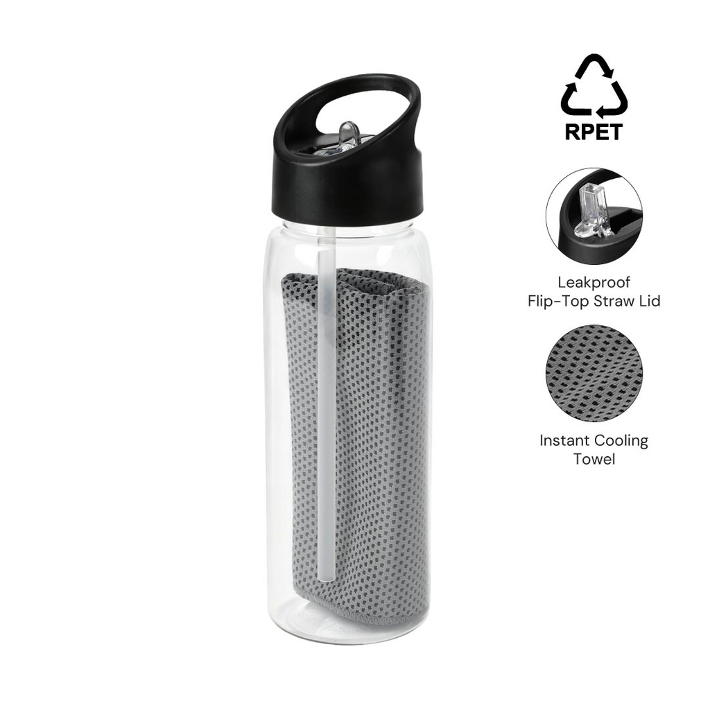 DEVON - Giftology RPET Cooling Towel in RPET Bottle 800 ml - Black