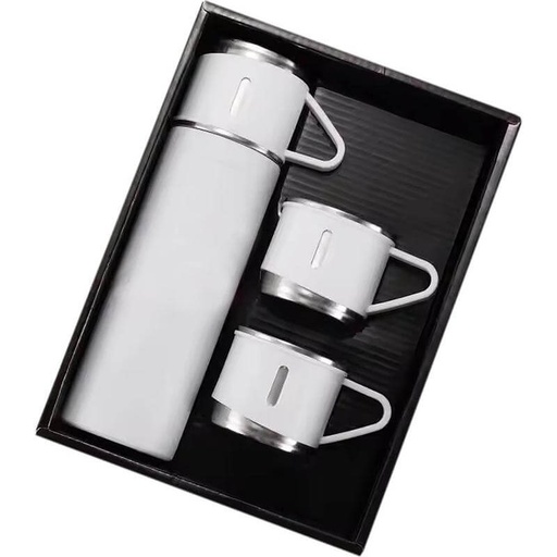 [DWGL 3195] SAFFLE - Giftology Family Set of Vacuum Flask & Two Cups - White