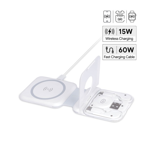[ITWC 1245] TURIN - @memorii Foldable Wireless Charger and Multicable Set - White