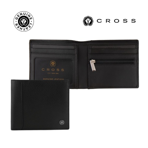 [LACR 2039] CROSS Pebble Leather 6CC Classic Fold Wallet with 6CC Cardholder - Black