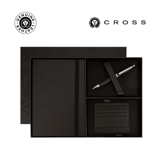 [GSCR 7671] Cross Calais™ Ballpoint Pen with Notebook and Cardholder Gift Set - Black