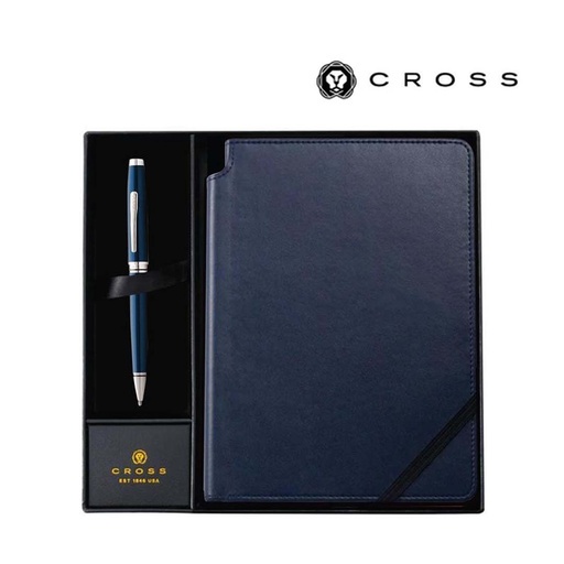 [GSCR 5014] Cross Coventry Blue Lacquer Ballpoint Pen with Classic Blue Journal Gift Set