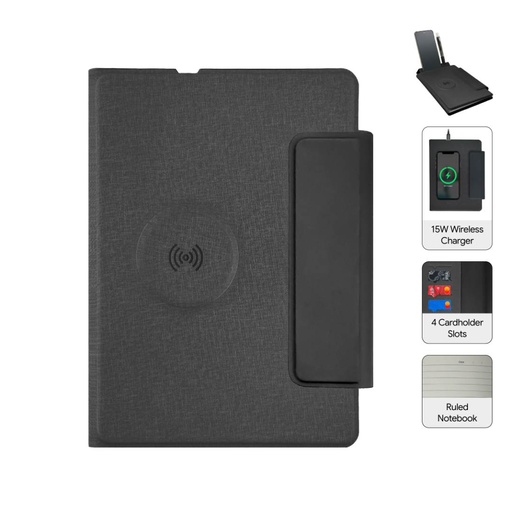 [ITFO 1297] MagFolio - Santhome A5 PU Portfolio with 15W MagSafe Wireless Charger - Black 